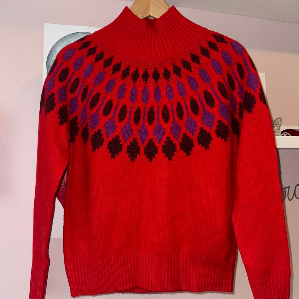 Ann Taylor - Red-Orange Fair Isle Sweater (XS)